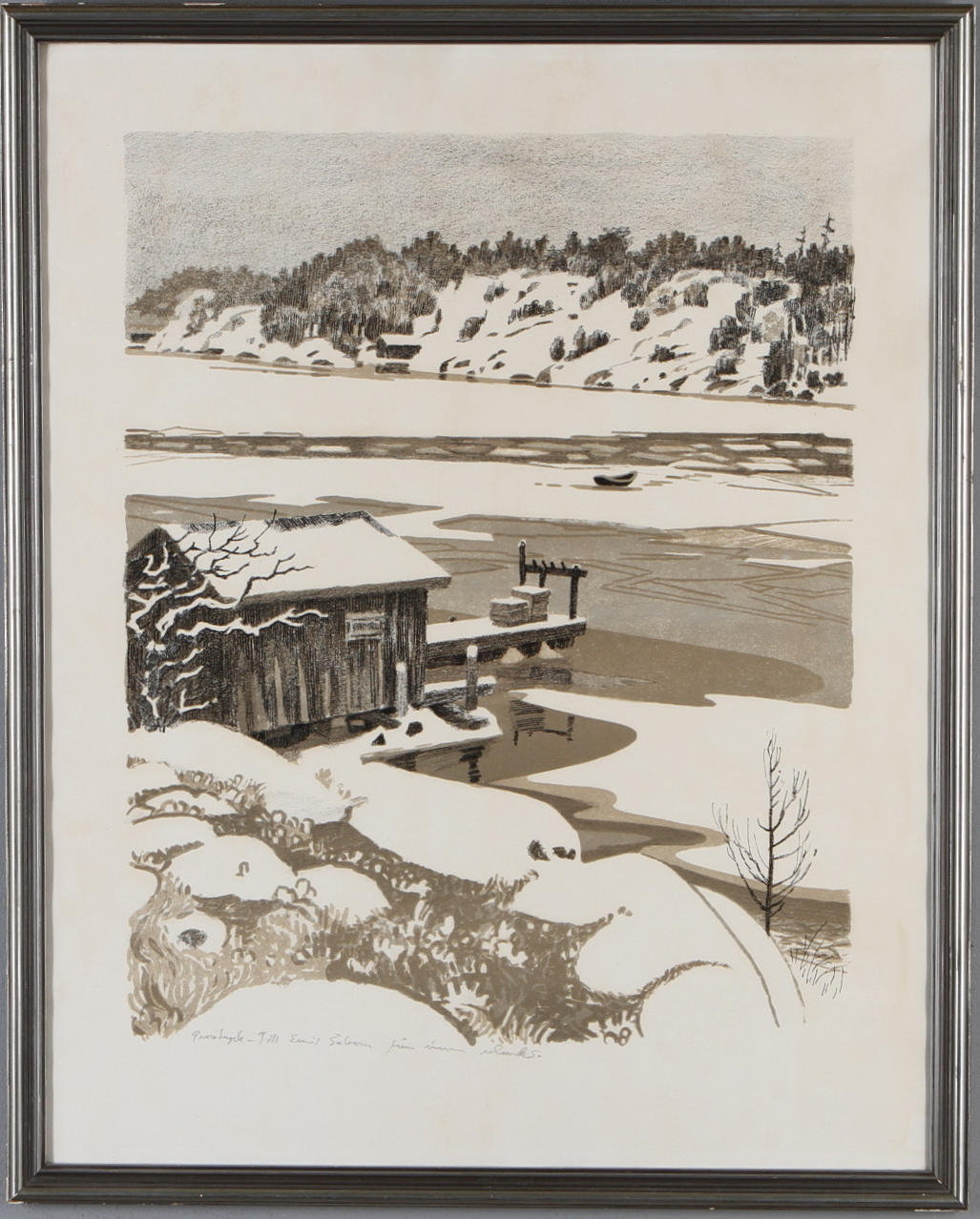 ROLAND SVENSSON. Sjöbod, litografi, provtryck, signerad.