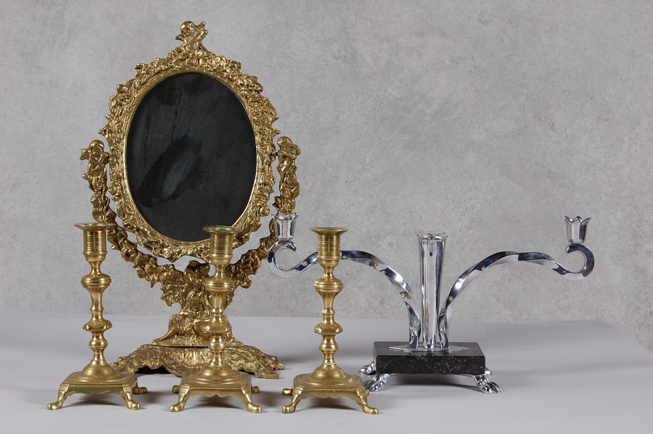 PARTI LJUSSTAKAR, SPEGEL m.m, 6 delar.