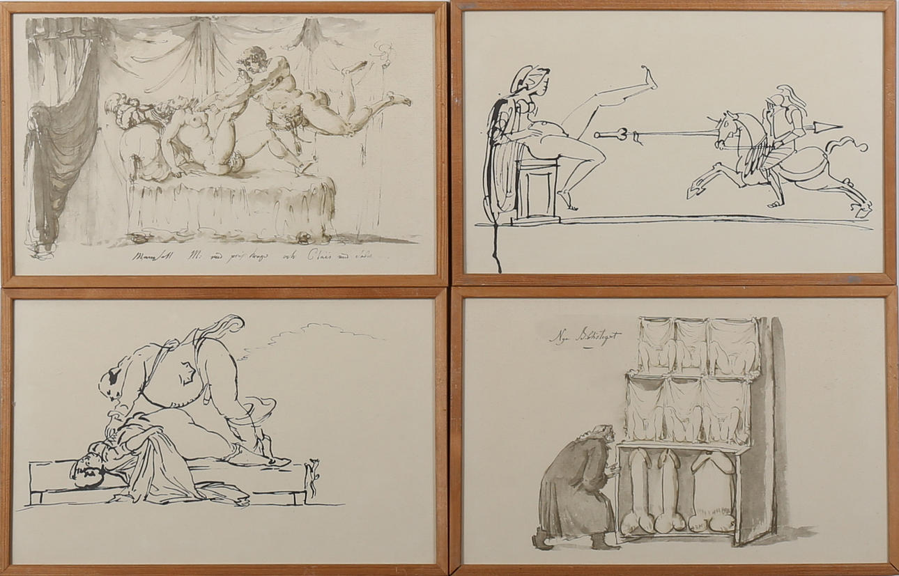 TOBIAS SERGEL. EFTER. Erotiska motiv, 4 st, offsettryck, 1900-tal.