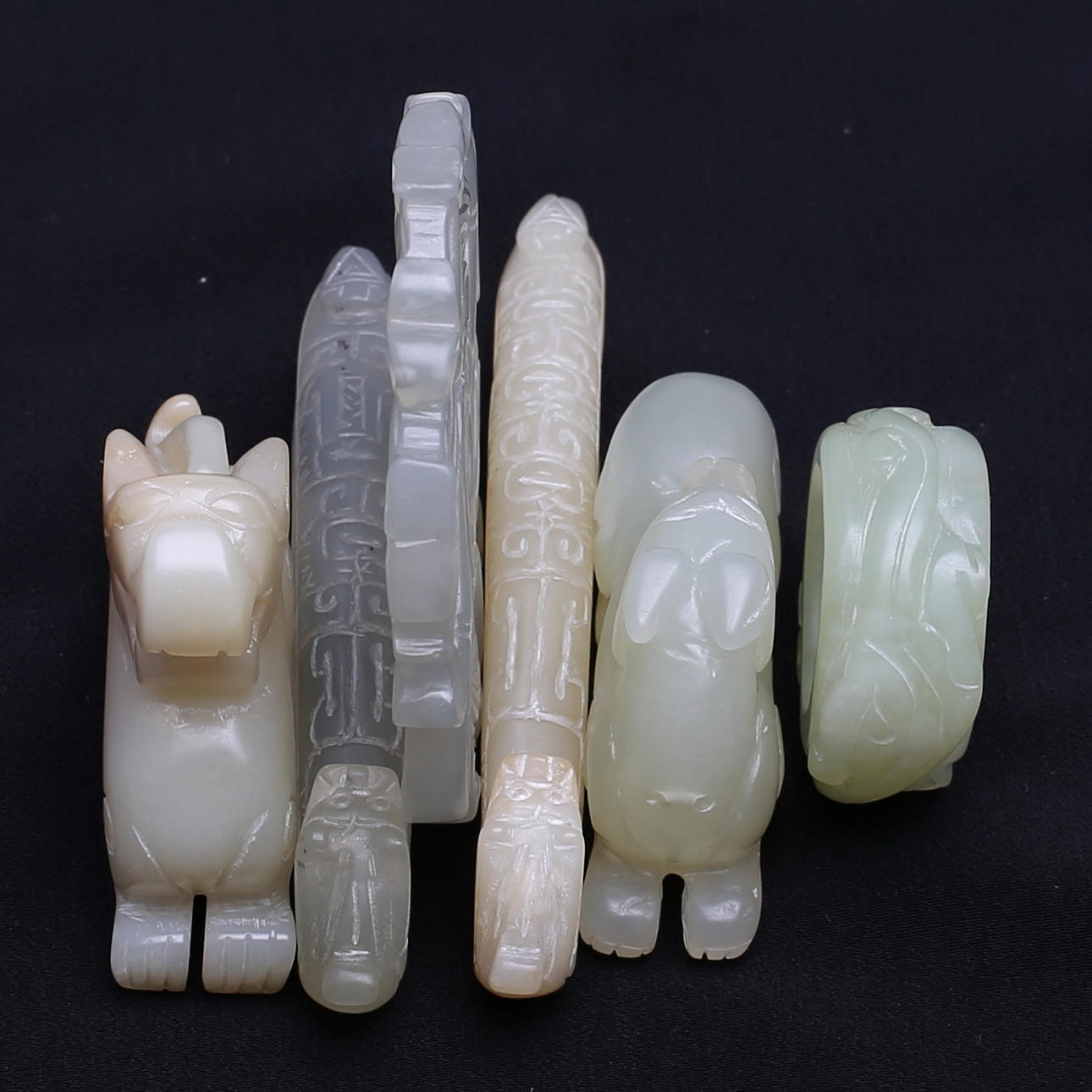 PARTI STENARBETE, 6 st, Jade/Nefrit ?, Kina, 1900-tal.