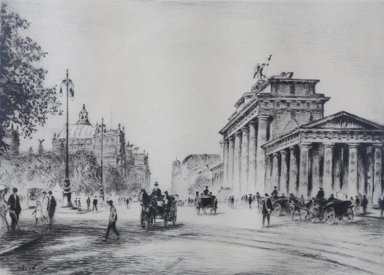 WOLFGANG TRITT. etching, Berlin, Brandenburg Gate, signed.