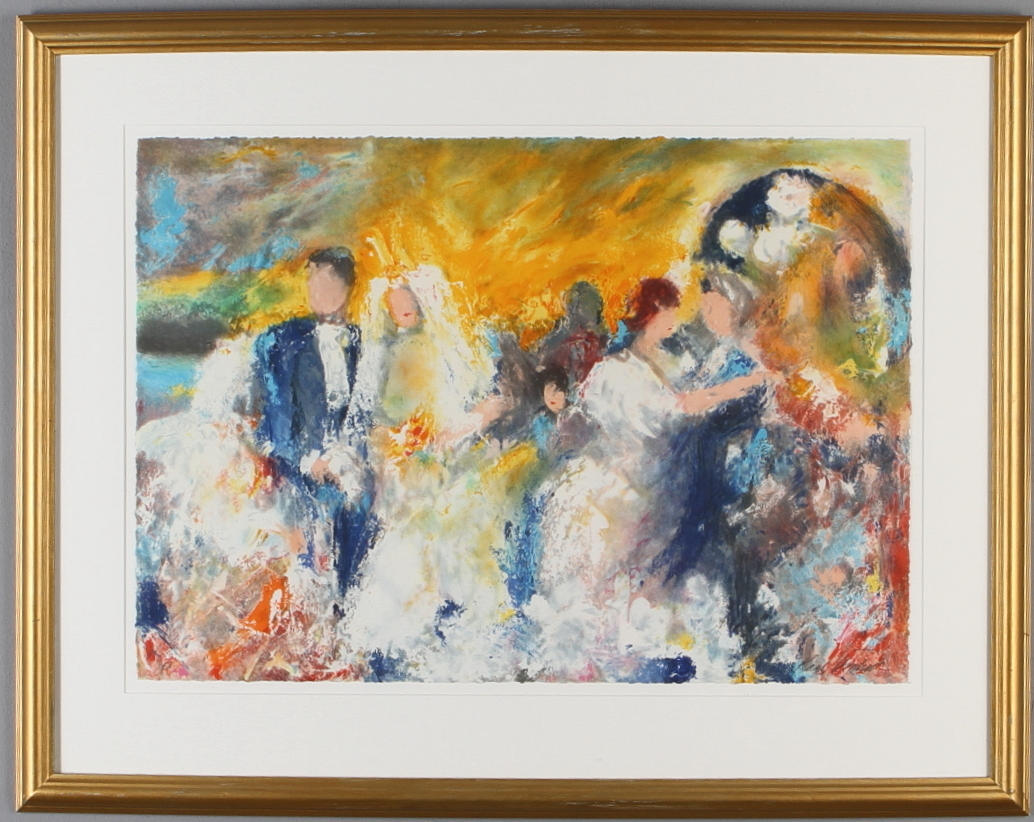 KARL HÖGLUND. Bröllopsscen, litografi, signerad, EA.