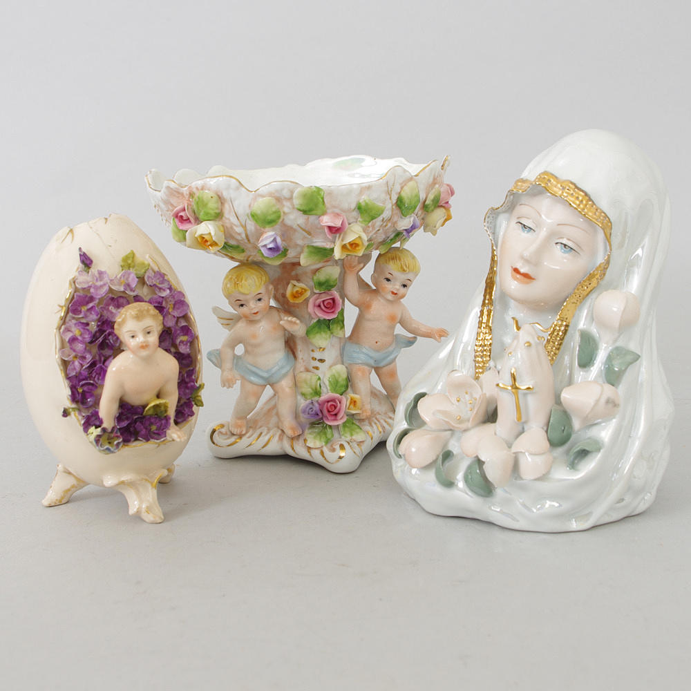 2 FIGURINER SAMT SKÅL, porslin.