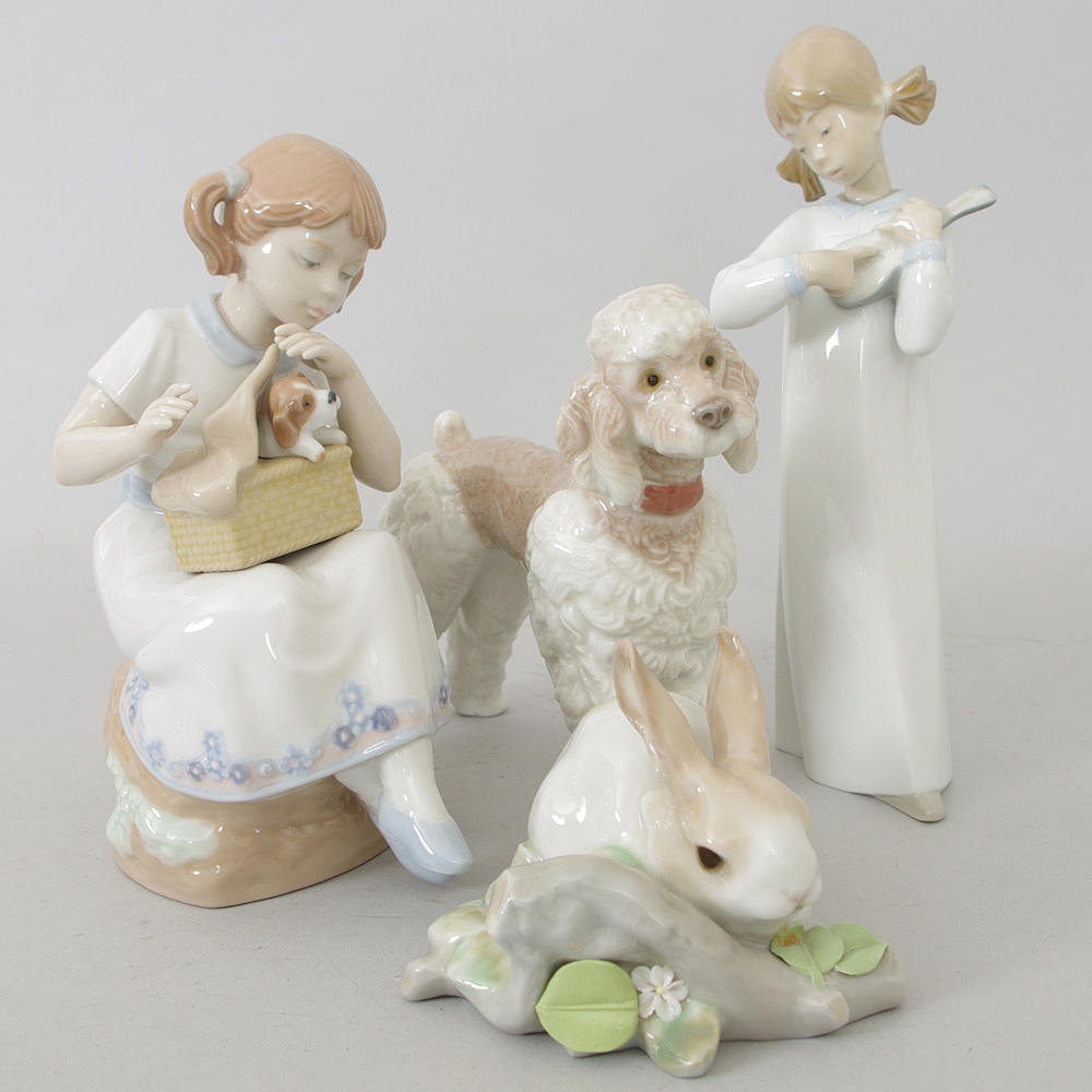 FIGURINER, 4 stycken, porslin, höjd 8-20 cm.