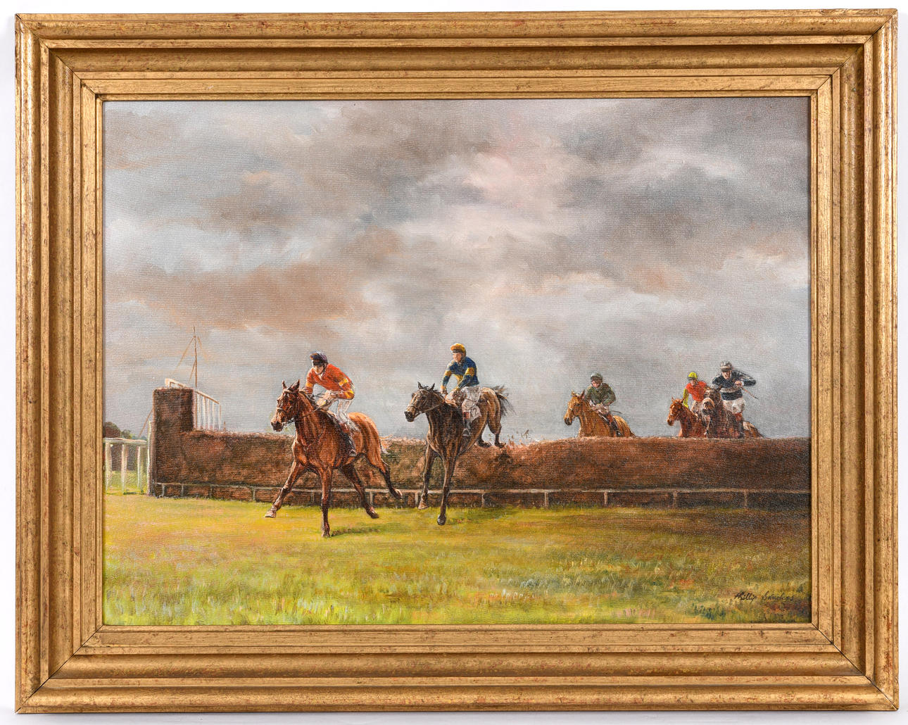 PHILLIP SANDERS (BORN 1938) - HORSE RACING OIL ON CANVAS.