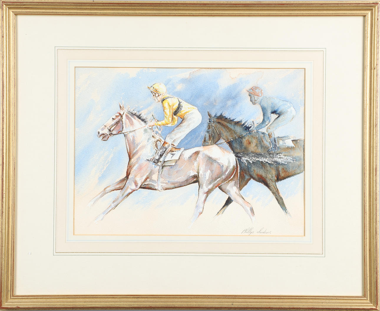 PHILLIP SANDERS (BORN 1938) - HORSE RACING WATERCOLOUR.
