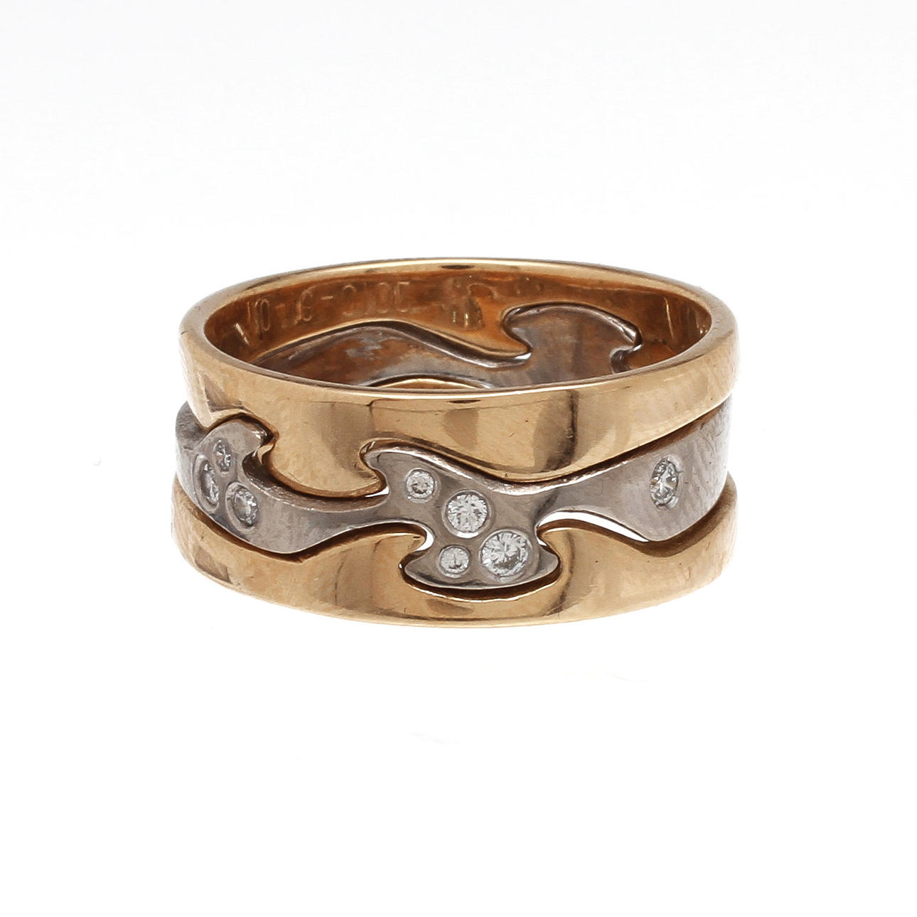 RINGAR, 3st, 18K röd samt vitguld med diamanter, totalt ca 0,19ct. Vikt 15g.