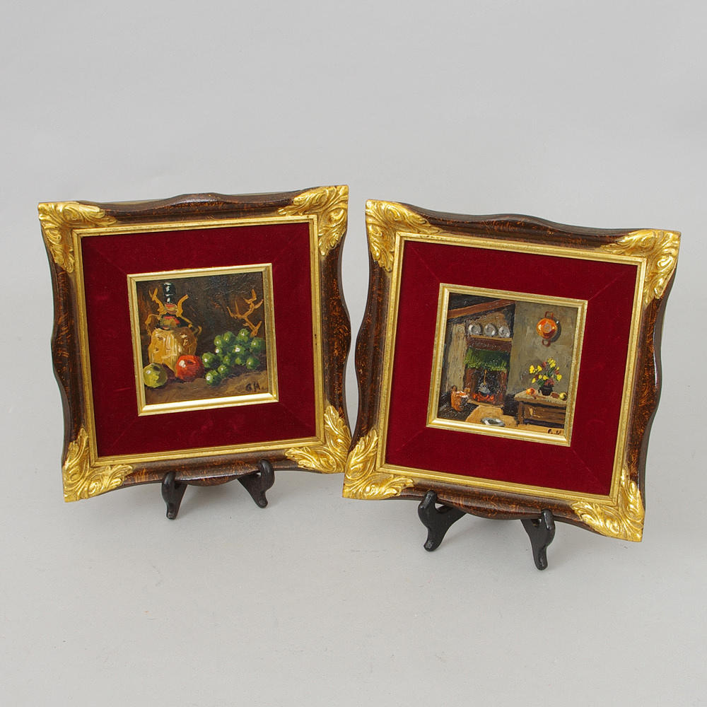 GUNNAR CHRISTIAN HANSEN. Stilleben, 2 stycken, olja på pannå, monogramsignerad GH.