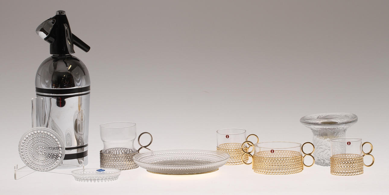 PARTI GLAS, 19 delar, Iittala och Nuutajärvi med mera samt SIFON, 1900-tal.