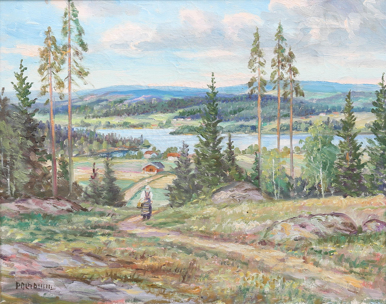ERIK PALMDAHL. "Motives from Dalarna". Oil on canvas, signed.