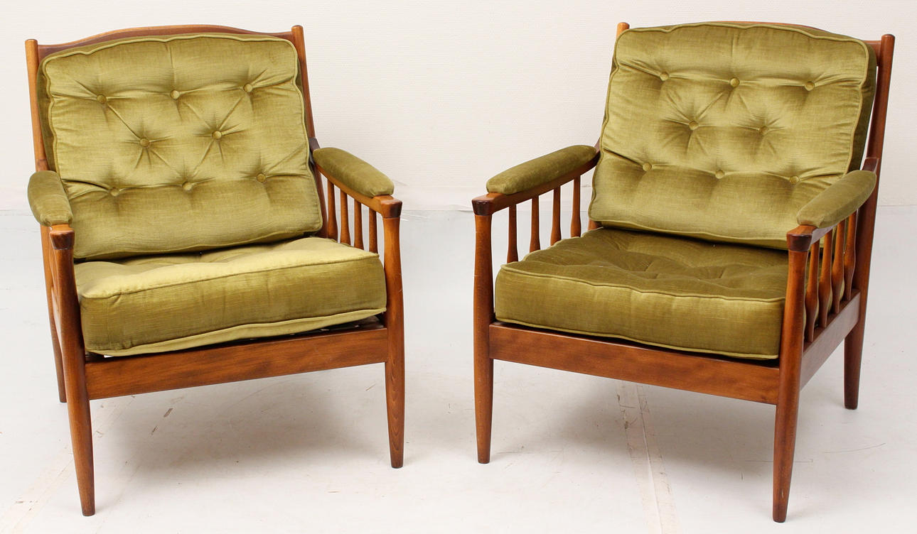 FÅTÖLJER, 2 st, grön plysch.