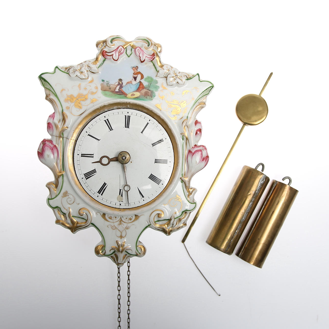 PENDELUR, "Schwarzwaldur", porslin, 1800-talets anda halva.