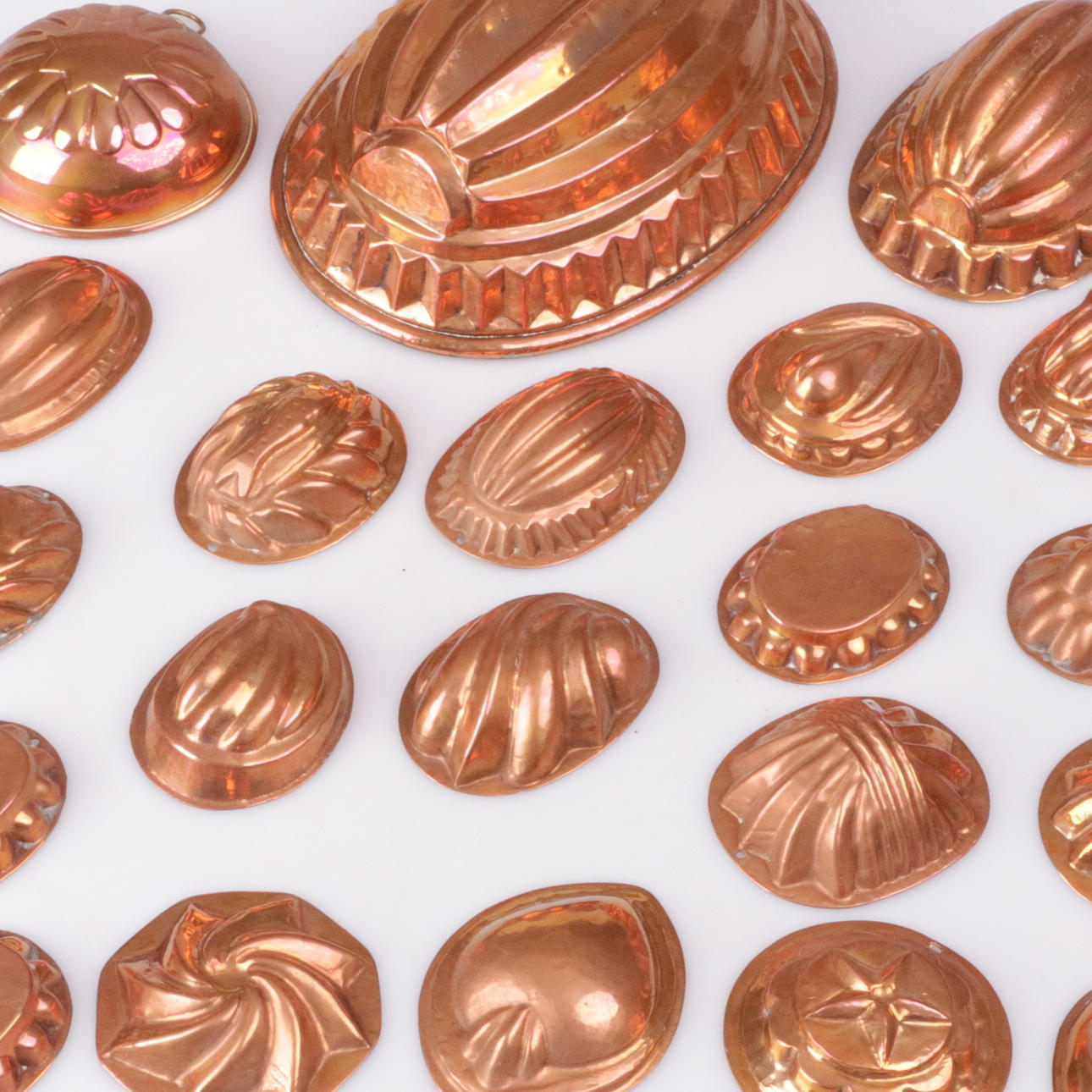 ALADÅBFORMAR, samt kakformar, 21 st. Koppar, 1800-tal.