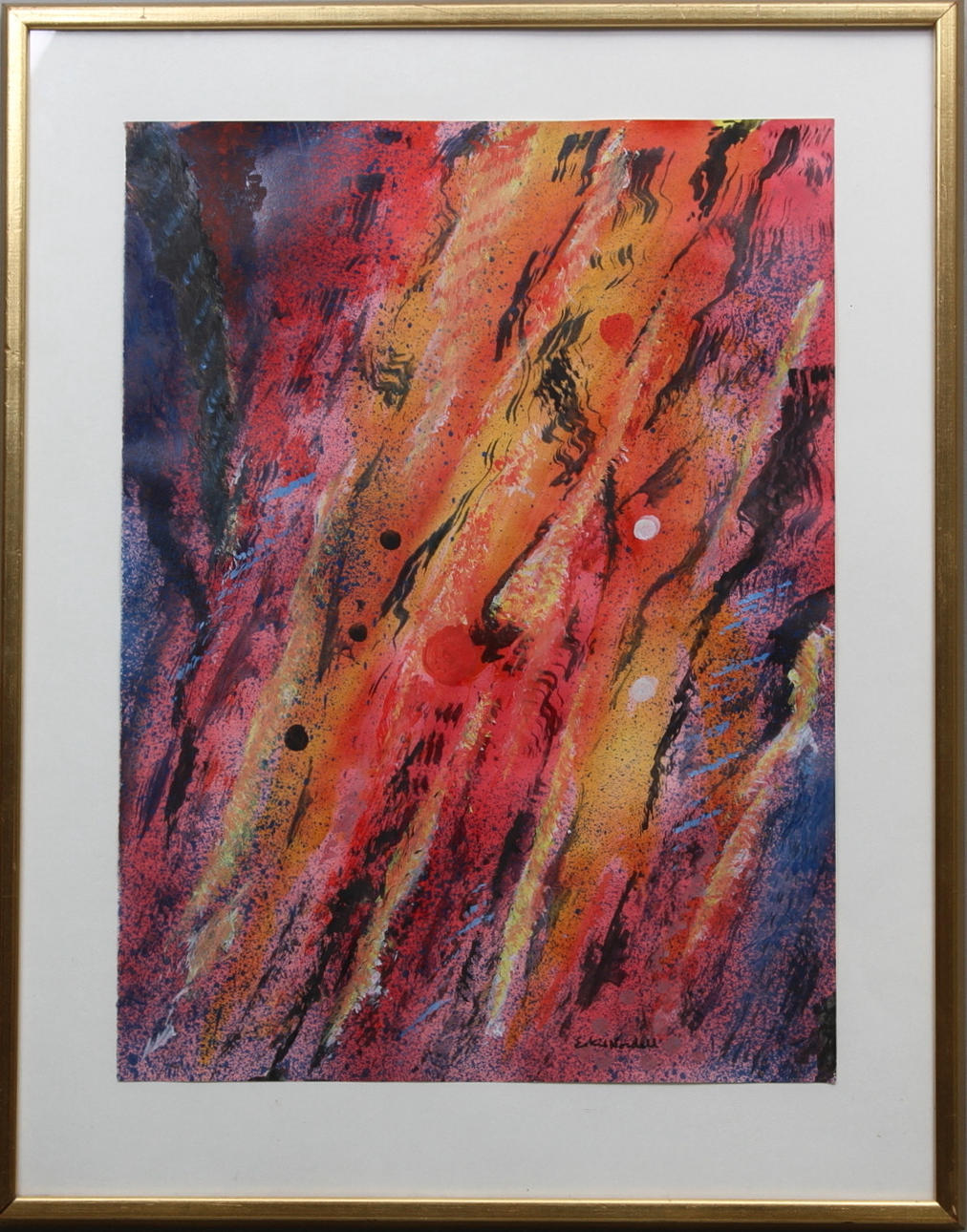 ESKIL NORDELL. Komposition rött, svart och gult. Blandteknik på papper. Signerad.