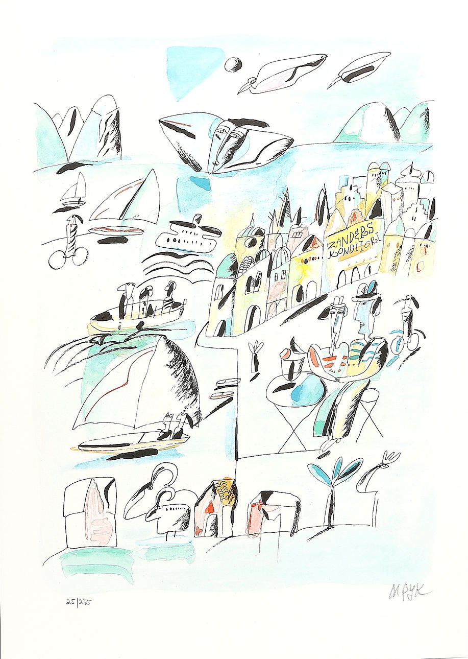 MADELEINE PYK. Litografi, "Waxholm", blad, signerad och numrerad 25/275.