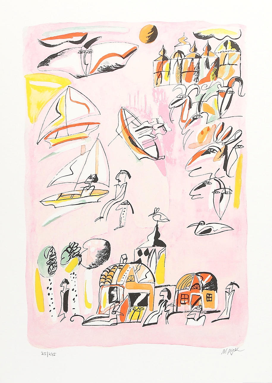 MADELEINE PYK. Litografi, "Portofino", blad, signerad och numrerad 25/275.