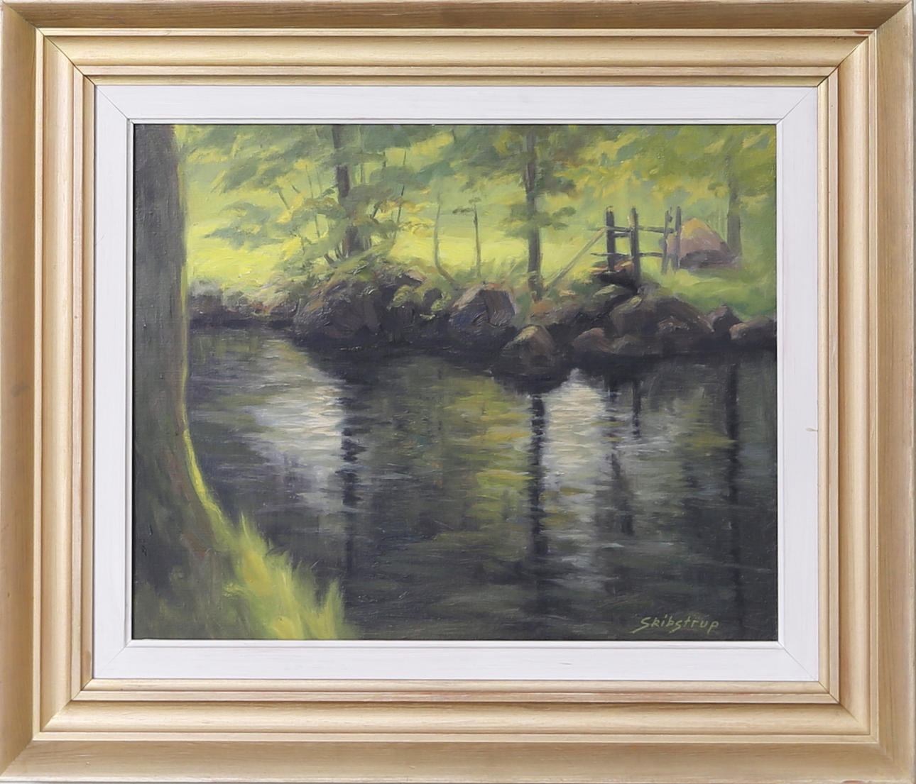OKÄND KONSTNÄR. Tavla, olja på pannå, signerad, Skibstrup, Bäck.