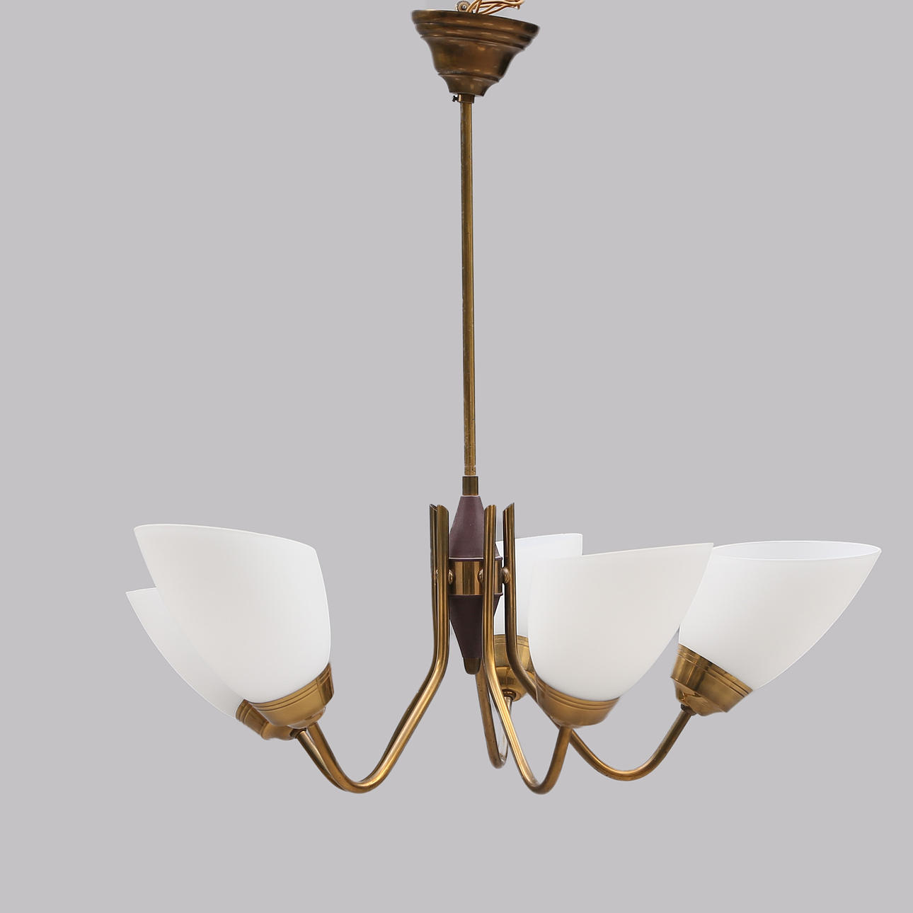 CEILING LAMP, glass/brass, 1900s.