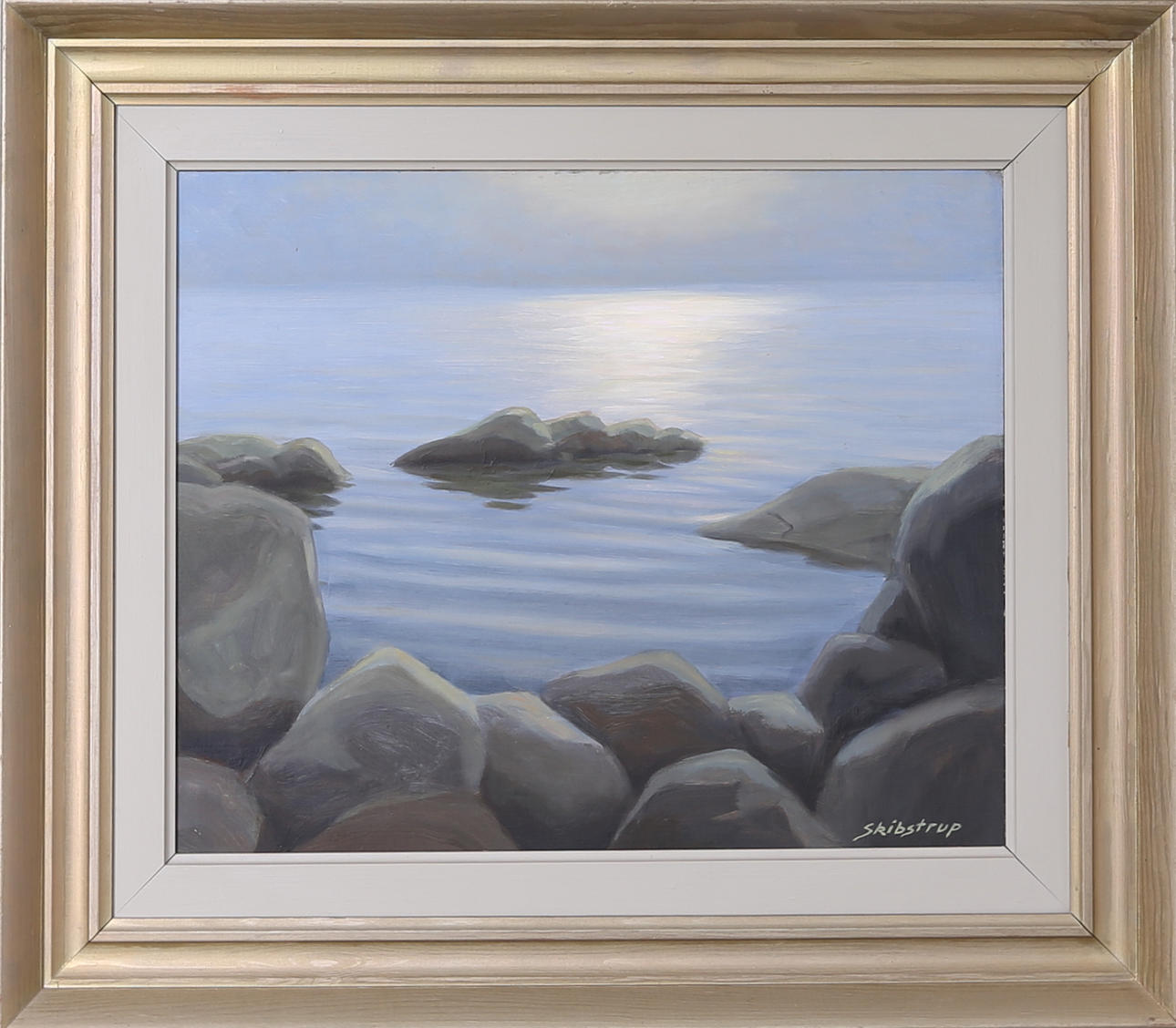 OKÄND KONSTNÄR. Tavla, olja på pannå, signerad, Skibstrup, skärgård.