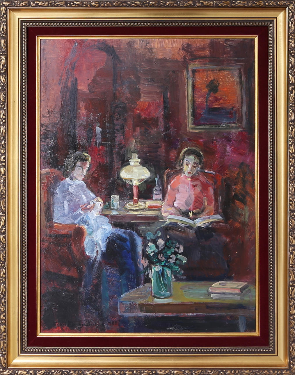 ASTRI EKENGREN-LARSSON. Tavla, olja på pannå, signerad och daterad, 1980, Rumsinteriör.