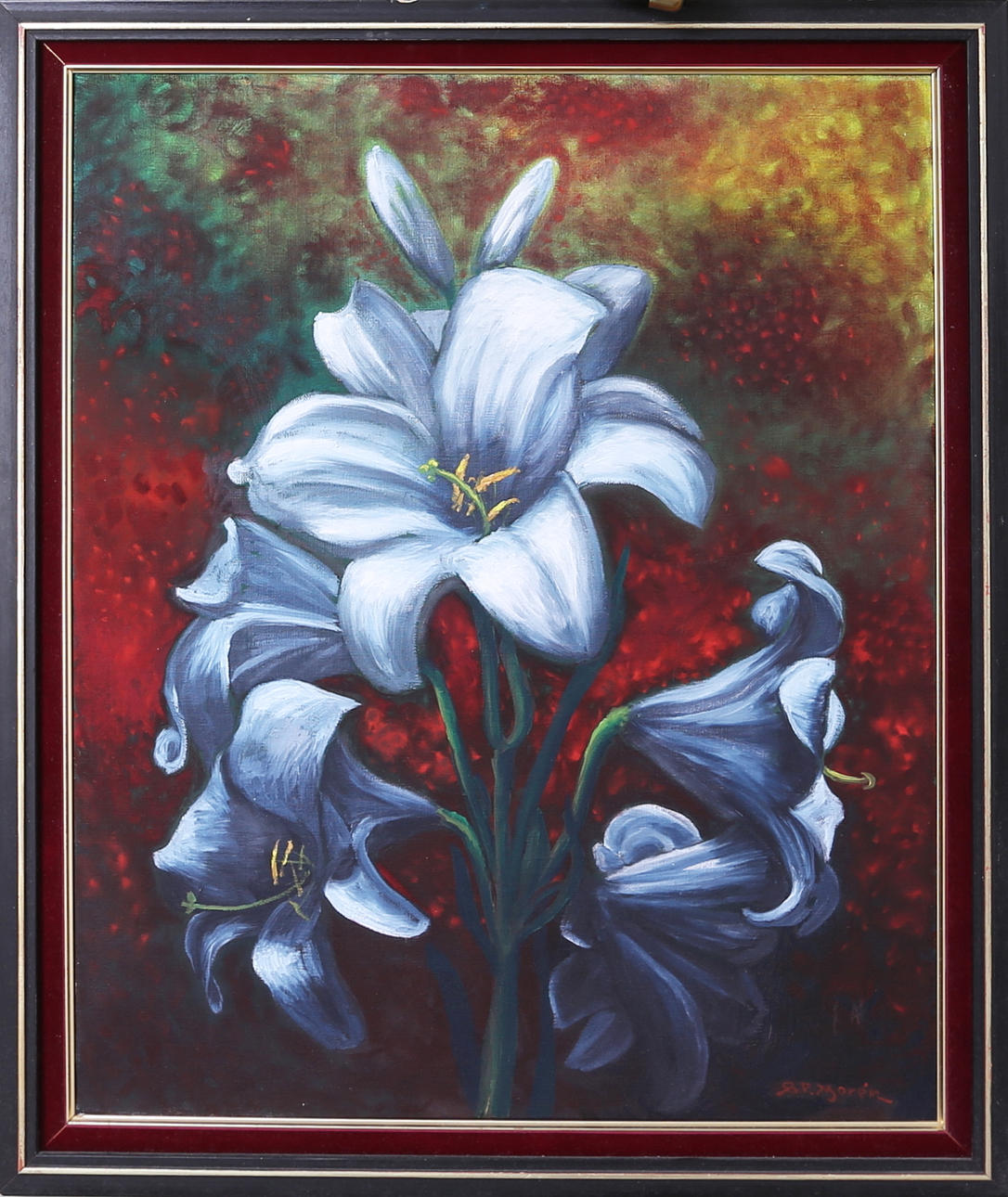 BERNT PETER MORÉN. Tavla, olja på duk, signerad, Liljor.