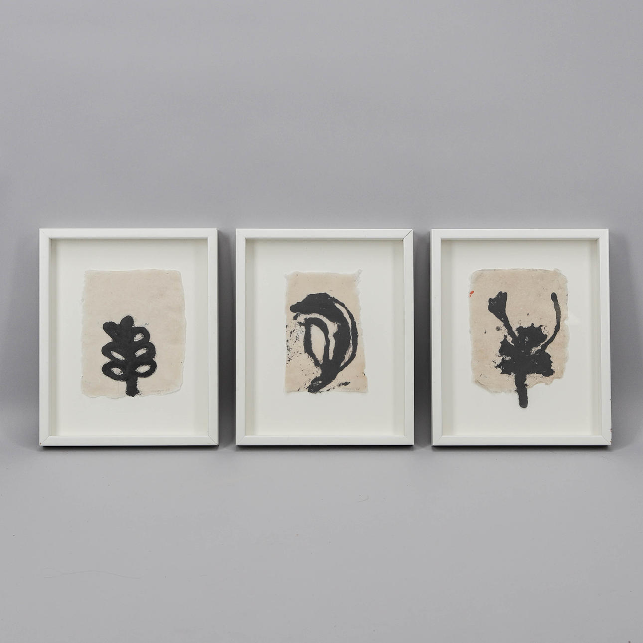 MELEK MAZICI. Handmade paper, 3 pcs, figures, signed, dated 89M.