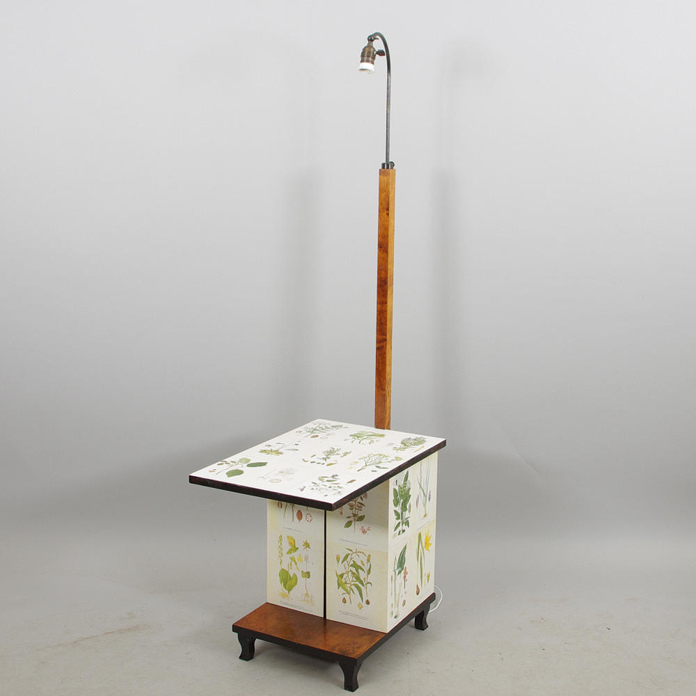 GOLVLAMPA MED BARSKÅP, Art Deco, klätt med "Nordens Flora" C. A. M. Lidman.
