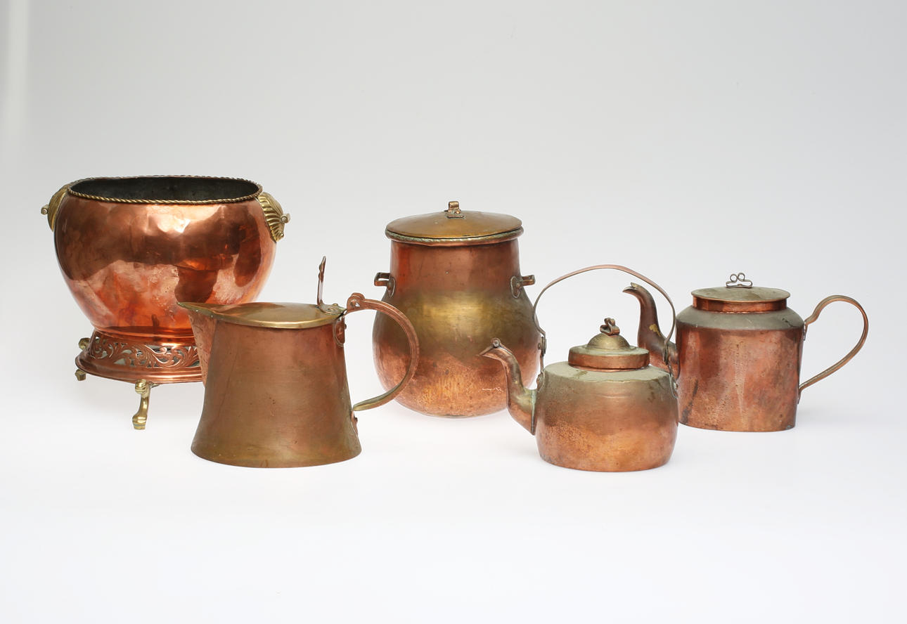 KOPPARFÖREMÅL, 5 stycken, 1800-tal.