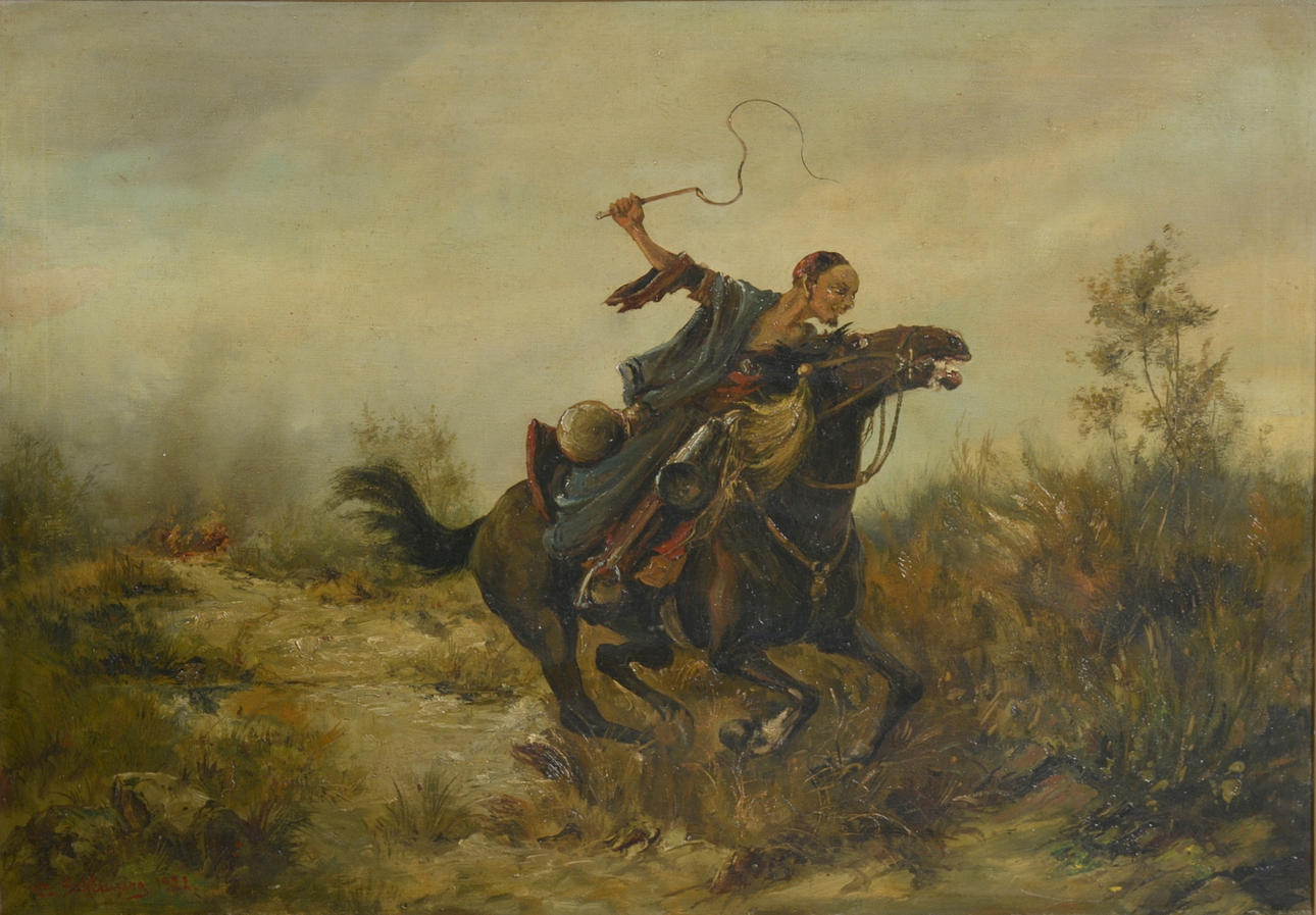 M. SCHLEUSING. Olja på duk.