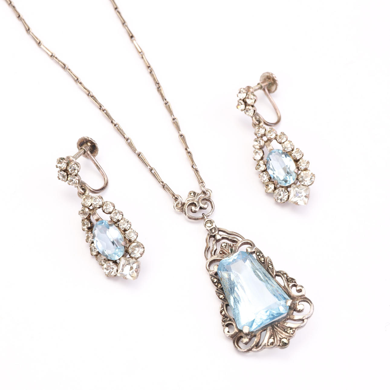 SMYCKE-set, silver, blå sten, markasiter.