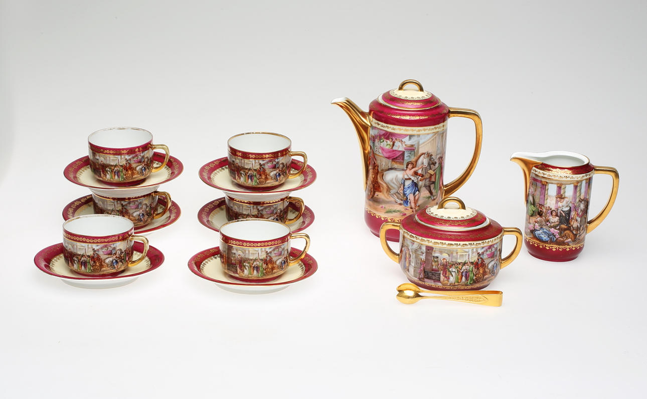 KAFFESERVIS, 15 delar, Fältspat, Tjeckoslovakien, 1900-tal.