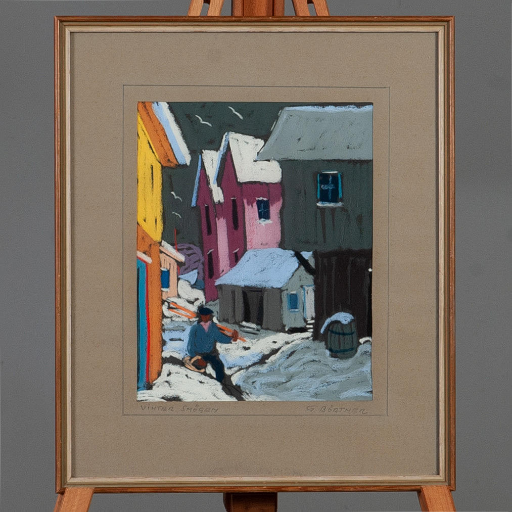 GUSTAF BÖRTNER. Pastell, "Vinter, Smögen", signerad.