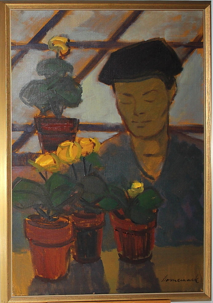 OIDENTIFIERAD KONSTNÄR. olja på duk, växthuset, signerad Bornemark.