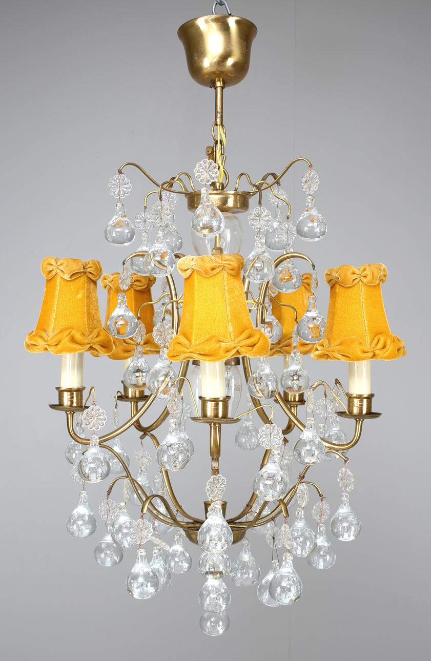 KRISTALLKRONA, 5-armad, Barockstil, 1950-tal.