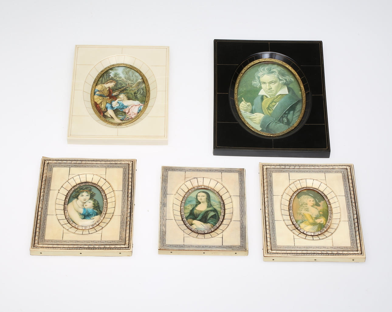 MINIATYRTAVLOR, Gouache, 5 st, 18/1900-tal.