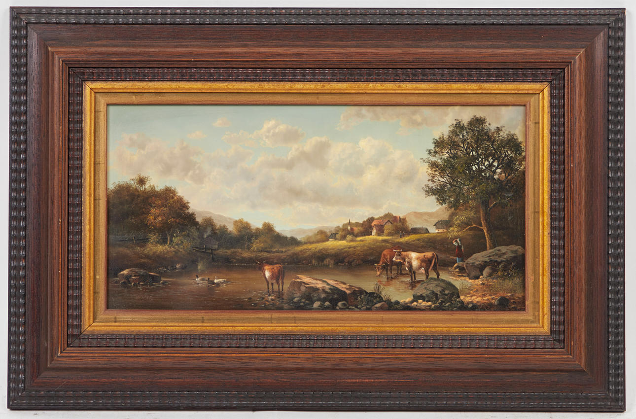 MICHAEL HESNER. Gemälde, Landschaft mit Rindern.