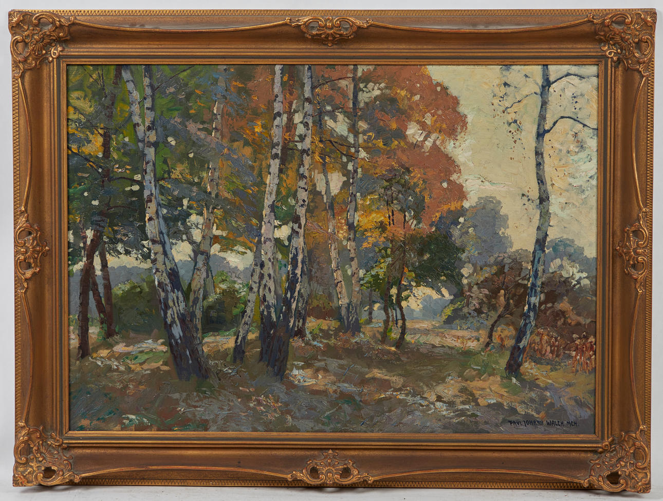 A. HÜBNER. Gemälde, Birken am Wasser.