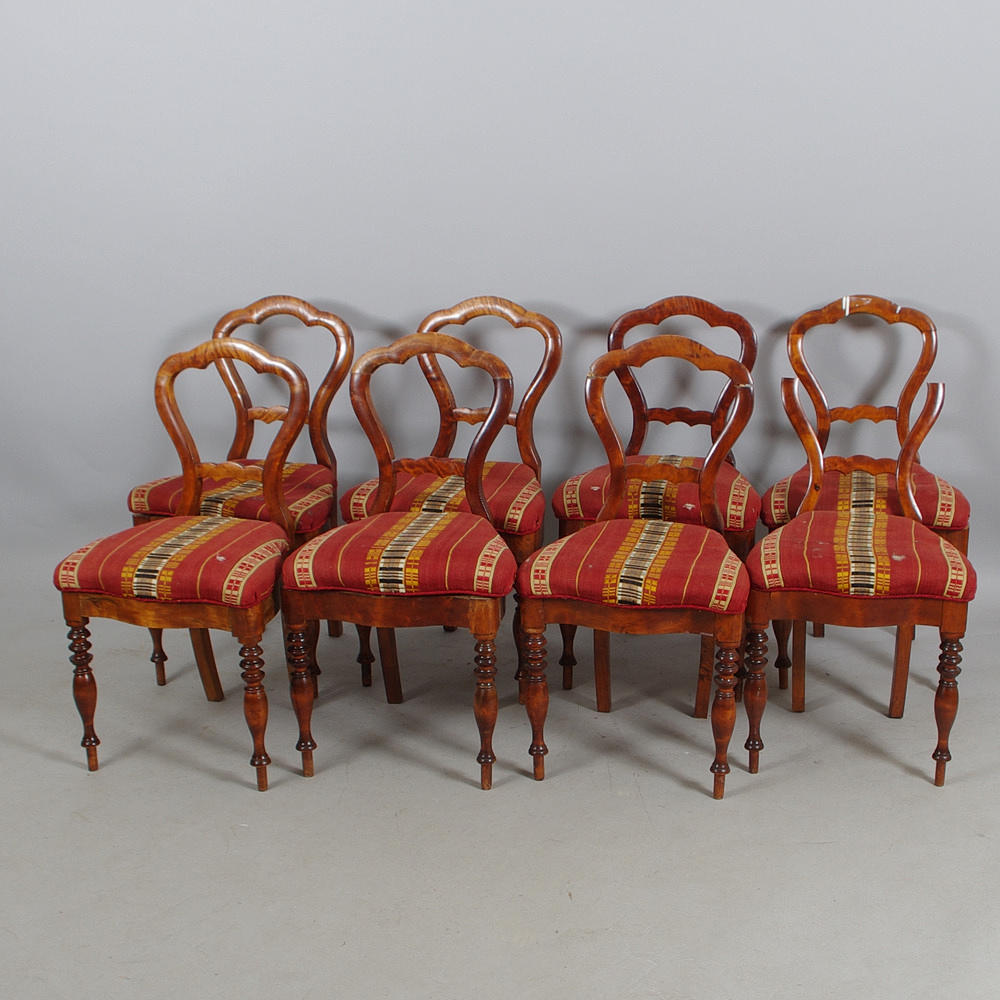 STOLAR, 8 stycken, björk, 1880-tal.