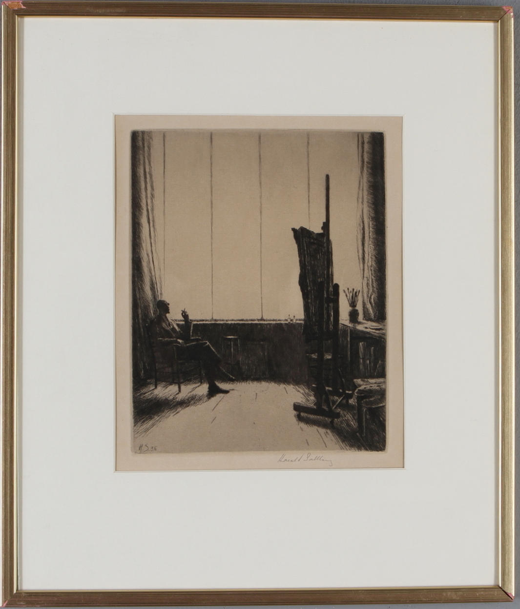 HARALD SALLBERG. "Meditation", etsning, signerad, monogramsignerad sam daterad i trycket 36.