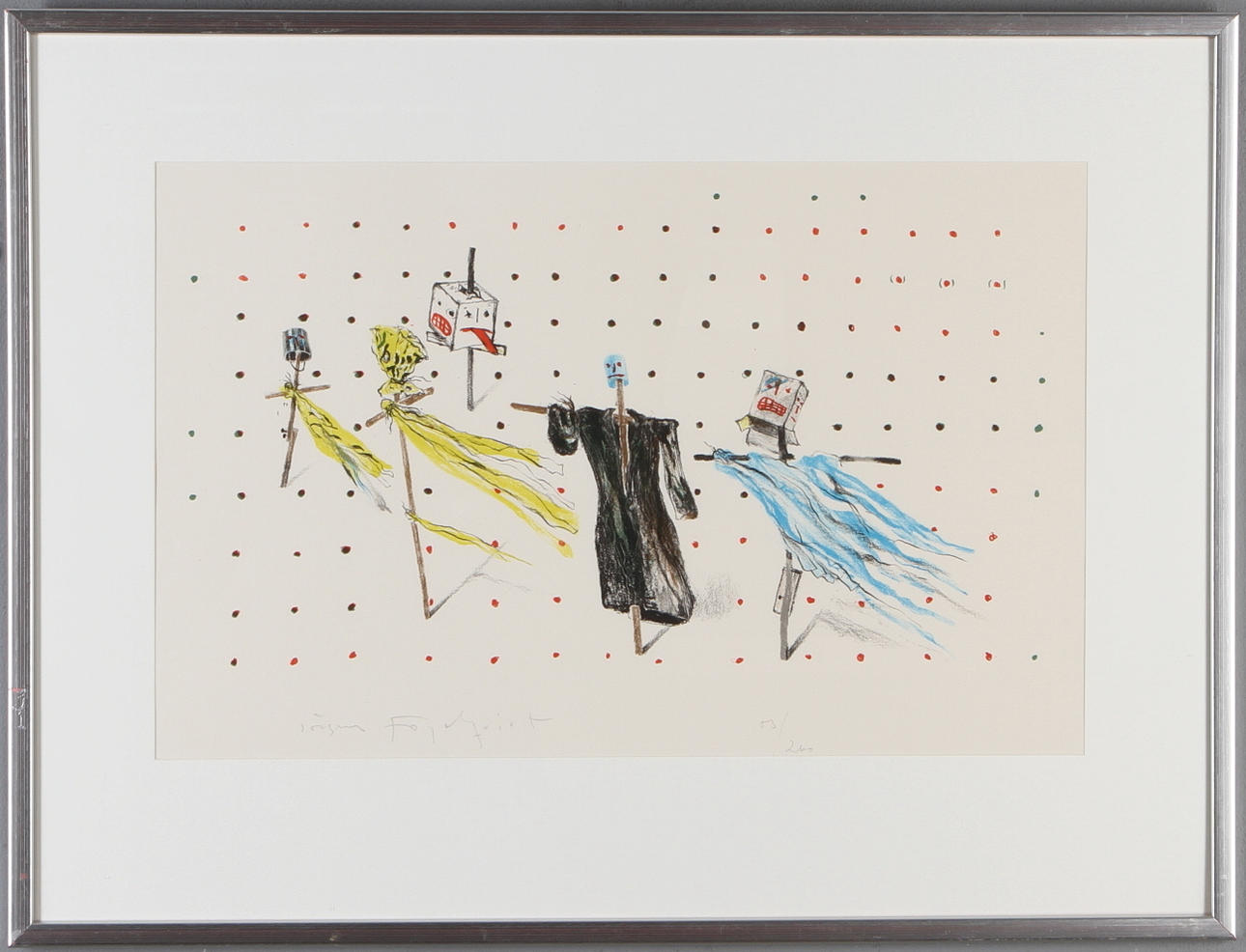 JÖRGEN FOGELQVIST. Fågelskrämmor, färglitografi, signerad samt numrerad 53/260.