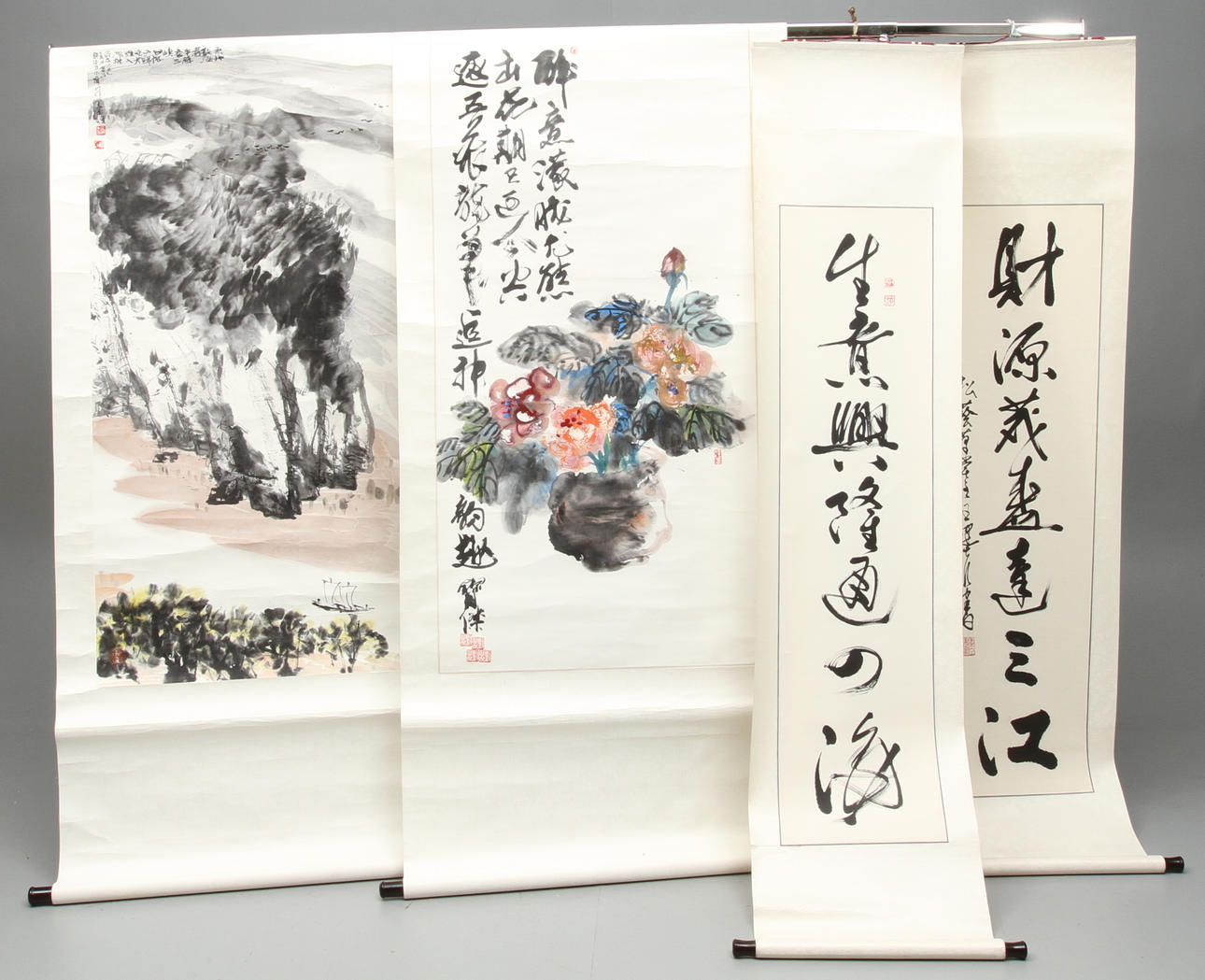 KAKEMONER, 4 st, troligvis Japan, 1900-tal.