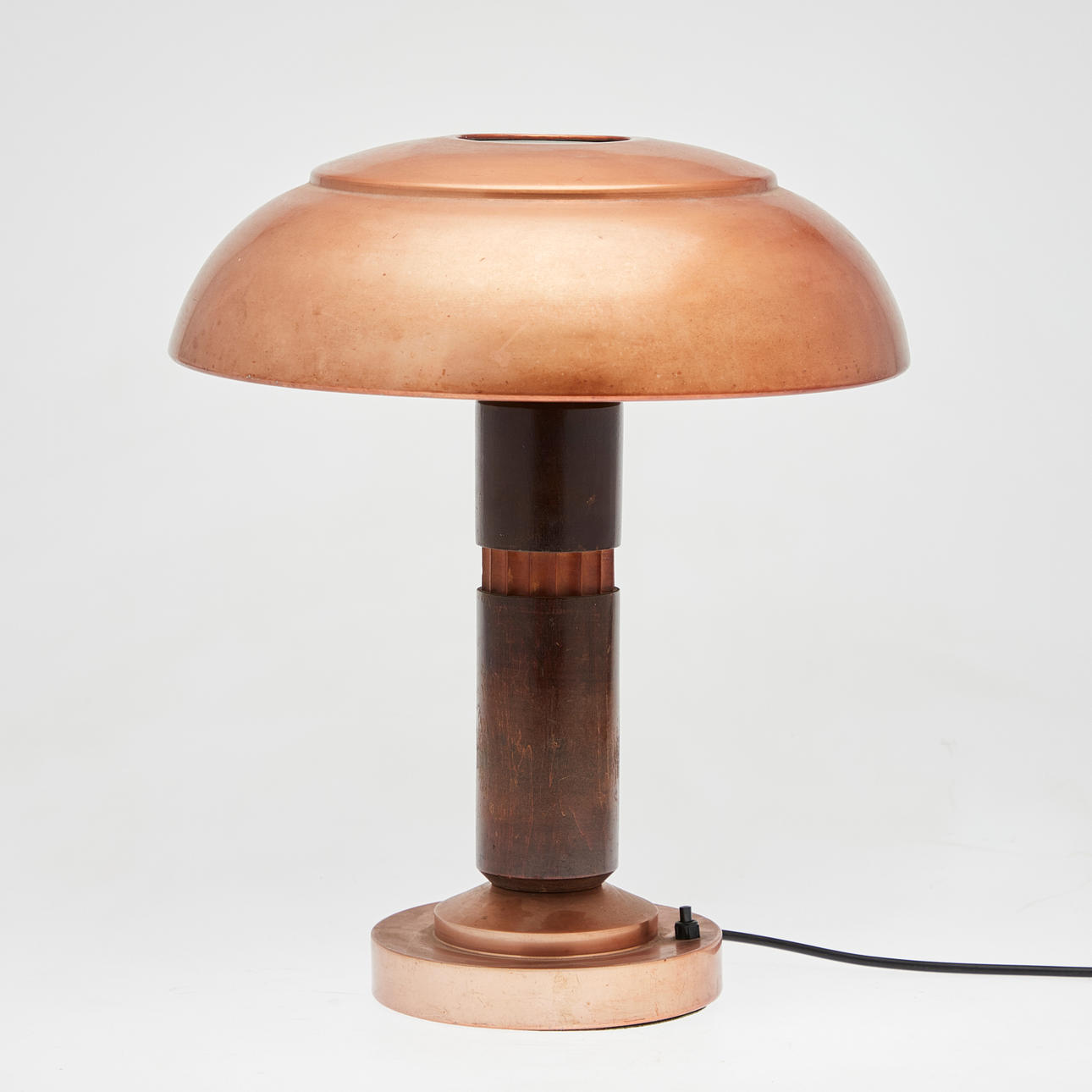Table lamp / lamp, copper, wood, glass.