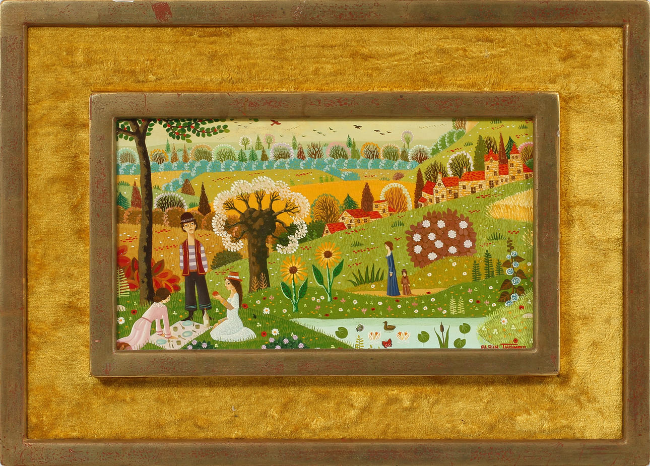 ALAIN THOMAS. "Pique-nique". Olja på pannå, signerad.