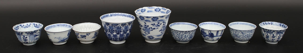 KOPPAR, 9 st, porslin, Kina, 1700-tal.