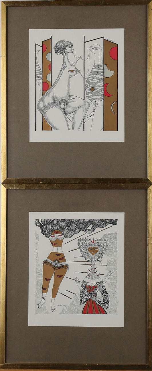 MAX WALTER SVANBERG. 2 st, Litografiska tryck, Signerade i trycket Max Walter samt daterade 57.