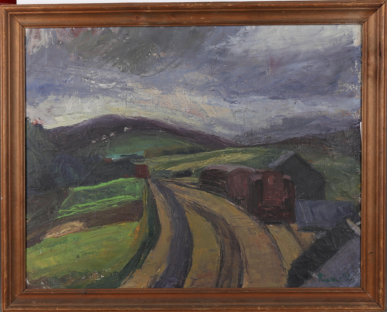 RISSE BERNTSEN. Landscape by train. Oil on canvas, signed.