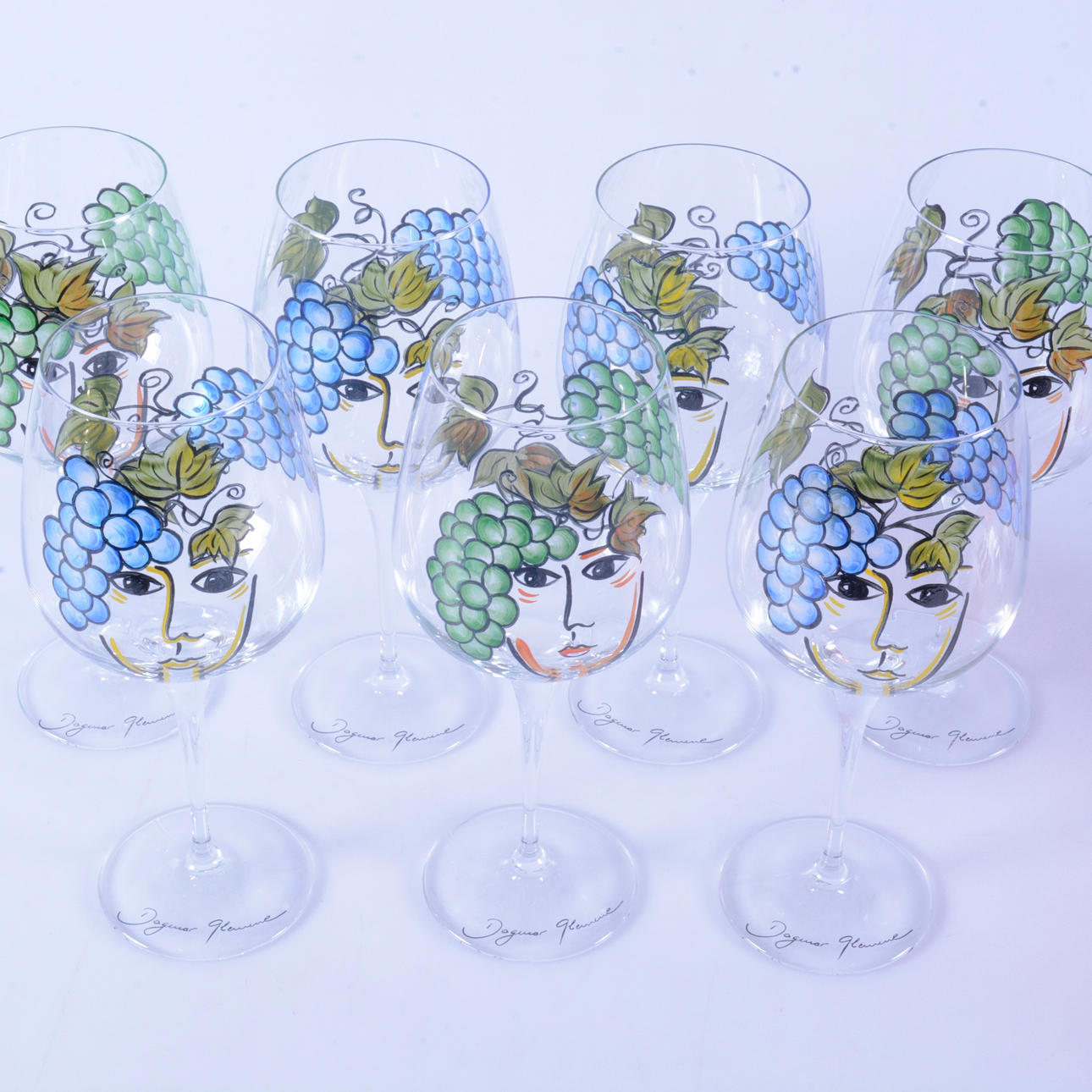 DAGMAR GLEMME. Weingläser, 7 Stück, bemalt.