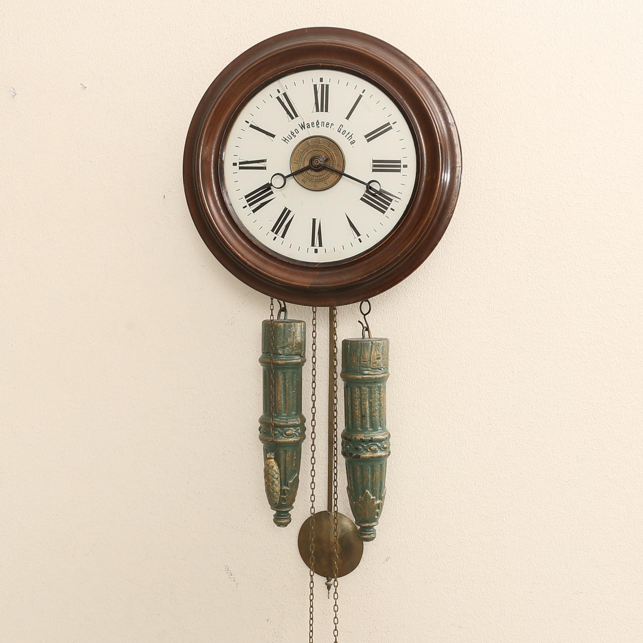 WALL CLOCK, marked Hugo Waegner Gotha.