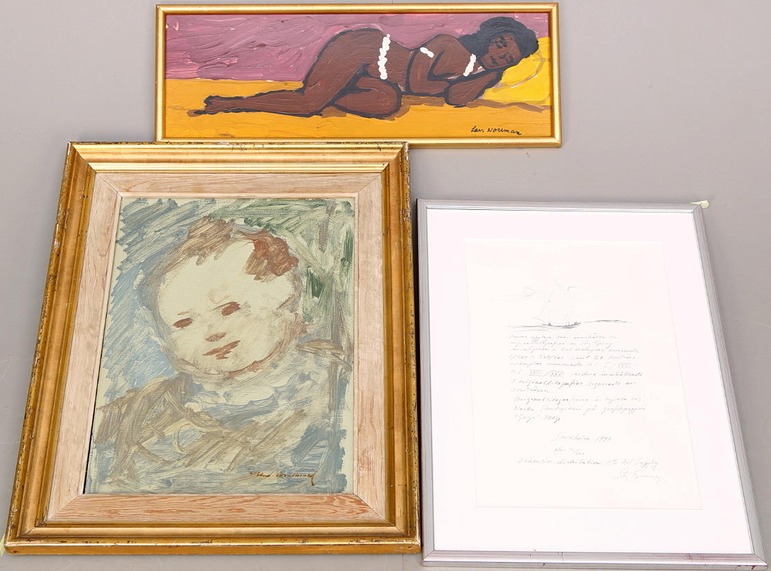 LARS NORRMAN. olja på pannå, signerad + OIDENTIFIERAD KONSTNÄR, olja på pannå, signerad + Blyertsteckning.