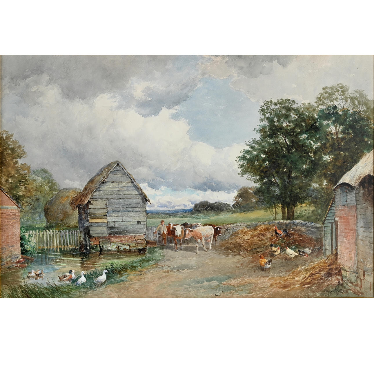 DAVID BATES (1840-1921). BACK TO THE FARMYARD.